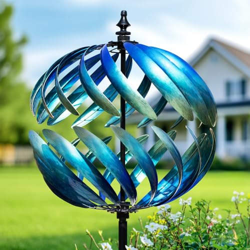 LimeHill Moulin à Vent pour Cour et Jardin – Grandes Sculptures cinétiques en métal pour décoration extérieure (Bleu 2)