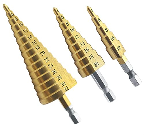 BATLAM Brocas de Corte, 3 unids/Lote, Acero HSS, Cono de Paso Grande, Broca de Metal recubierta de Titanio, Juego de Herramientas de Corte, Cortador de Agujeros, 4-12mm, 4-20mm, 4-32mm