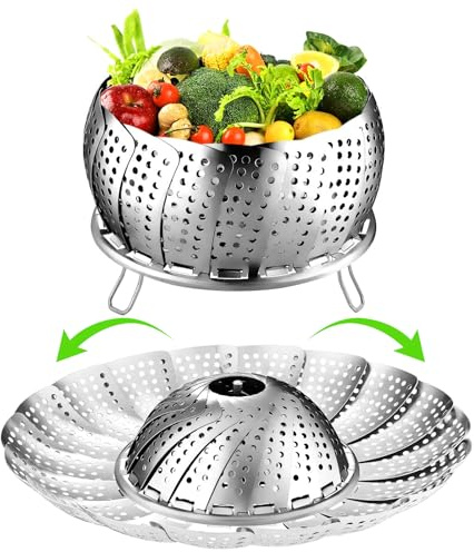 FOFAYU Vegetable Steamer Basket for Cooking, Stainless Steel Veggie Fish Food Steamer Basket, Folding Expandable Steamers to Fit Various Size Pot