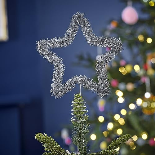 Ginger Ray Weihnachtsbaum-Sternspitze, silberfarben, Lametta, dekoratives Accessoire