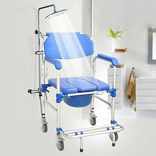 3 in 1 Foldable Shower Wheelchair (350 Pounds), Bedside Commodes Shower Commode Wheelchair Transport Chair with Shower,Toilet,Shower Comode Wheelchairs for Elderly and Disabled