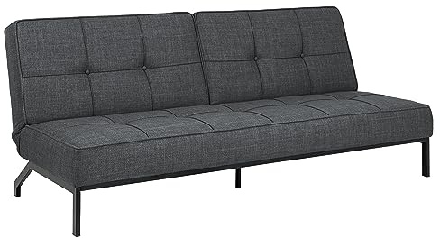 AC Design Furniture Bent Schlafsofa in Dunkelgrau, Schlafsofa mit 3 Liegepositionen, Moderner 3-Sitzer, gepolstertes Sofa mit zweifarbigem Effektbezug und schwarzen Beinen, B: 198 x H: 87 x T: 95 cm