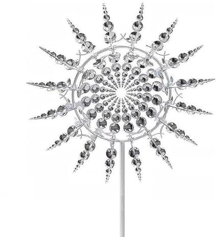 JHzood 3D único Y Mágico Molino De Viento De Metal Spin, Wind Spinners para Jardín, Molino De Viento Wind Spinner, Escultura De Viento Spinner, Wind Spinners Estacas Adornos para Patio (Silver)