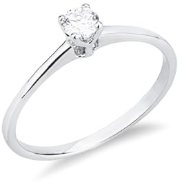 GV GIOIELLI DI VALENZA Anello Solitario Donna Oro Bianco 18Kt con Diamante Naturale Taglio Brillante, Colore G Purezza VS, 4 Griffe, Anello Fidanzamento Elegante
