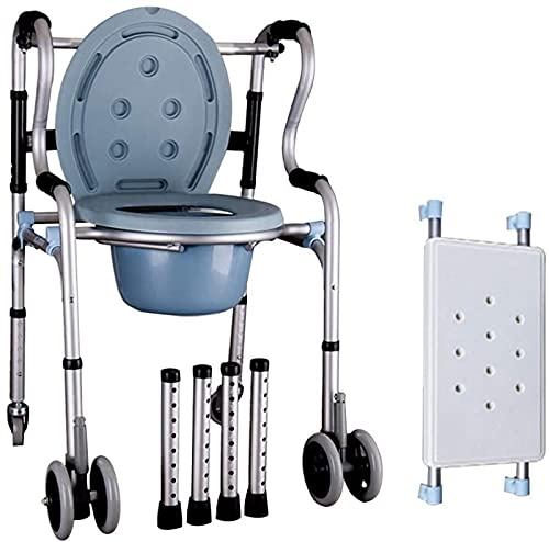 Rollator 4-in-1-Toilettenstuhl, mit Roll-Toilettenstuhl, Senioren-/Duschstuhl/Transportstuhl, höhenverstellbar/faltbar/behindertensehnsüchtig