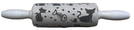 efo Embossed Rolling Pin with Engraved Design - Decorative Dough Roller - Cake Baking Accessories to Make Unique Bakes and Pottery - Beautifully Handmade Patterned Rolling Pin 24cm (Cats and Mice)