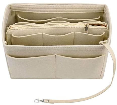AWAVM Taschen-Organizer, Handtaschen-Organizer, Filztaschen-Organizer, Handtaschen-Organizer, mehrere Taschen, Filz-Handtascheneinsatz, Tragetaschen-Organizer, passend für Speedy, Neverful (Beige, L)