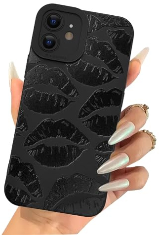 Ownest Kompatibel mit iPhone 12 Hülle Cute Sexy Lip Print Muster Aesthetic Handyhülle Fashion Stoßstange Design Frauen Mädchen TPU PC Bumper Weiche Silikon Schutzhülle - Schwarz