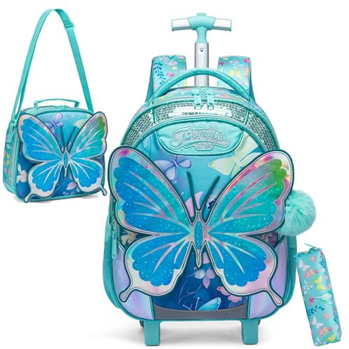 HTgroce Rucksack Mit Rollen für Kinder Mädchen, Schulranzen mit Rollen für Mädchen, Kinder Schultrolley Geeignet für Schule und Reise Rucksack Trolley Handgepäck