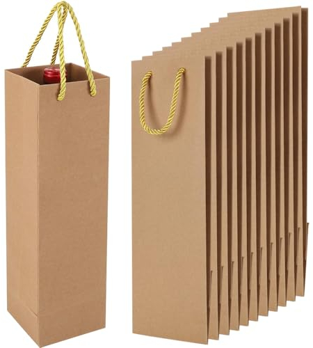 Kraftpapier Wein Geschenktüten, 12 Stück Flaschentüten Geschenktüte mit Griff, Kraft-Wein-Organizer für Weihnachten Hochzeit Geburtstag Party
