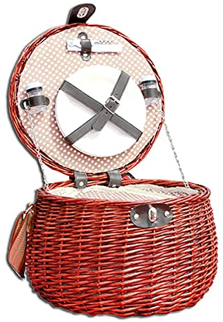 HAVVMK Rattan-Picknickkorb-Set für 2 Personen mit großer isolierter Kühltasche und wasserdichter Picknickdecke, Picknickkorb für Camping, Outdoor, Valentinstag, Weihnachten