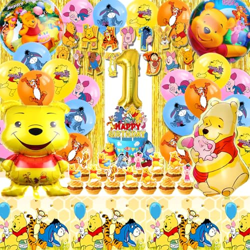 Winnie Pooh 1. Geburtstag Deko - Luftballons, Ballon, Tortendeko mit 53 Stück