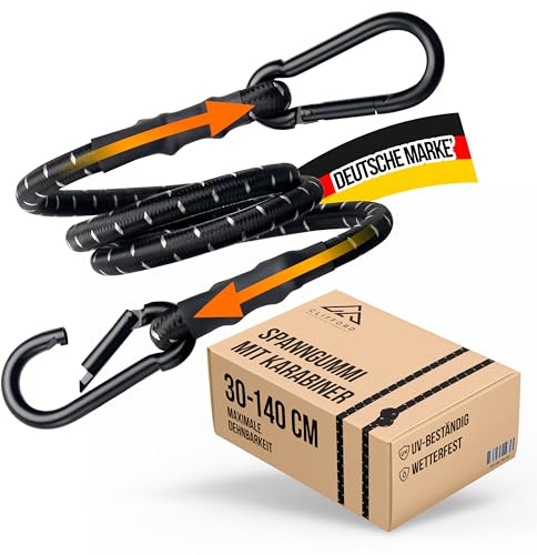 CLIFFORD Spanngummi mit Karabiner - 30-140cm Profi Expander mit 100% Latex Kern - Keine Spanngummi mit Haken: Mehr Sicherheit, kein Ausleiern - Für Kofferraum, Fahrrad, Camping & Transport
