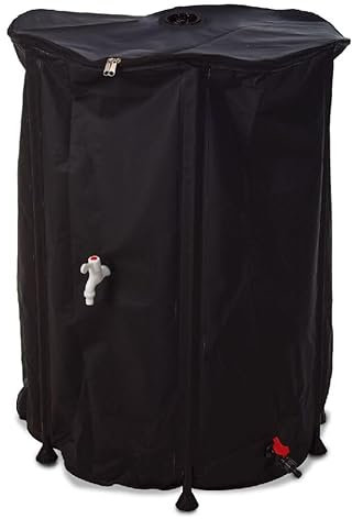 URBN GARDEN Large Black Collapsible Rainwater Barrel with Tap Outdoor Water Catcher and Collector Container Collect Rainwater easy-to-use (500L)