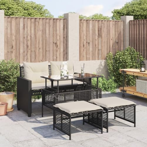Generisch Fußbank Gartensofa 2 Sitzer mit Tisch Höhenverstellbar Balkon Sofa mit Hocker Rattan Sofa Balkon Lounge Klein Rattansofa Balkonmöbel Balkonset Gartenlounge Outdoor Loungemöbel