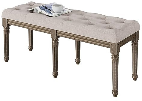 LUNSY Bänk tuftad, klädselbänk i vintage stil vadderad skobänk pianobänk för vardagsrum, foajé, hall, matsal och sovrum, beige 122 x 43 x 47