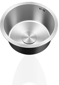 Edelstahl Spülbecken Silbrig,Klein Küche Spüle,Küchenspülen,Rund Edelstahlspüle 1 Becken mit Abflussrohr für Küchenzeilen Camping Einbauart: Einbau von Oben und Unterbau (Ø 32cm)