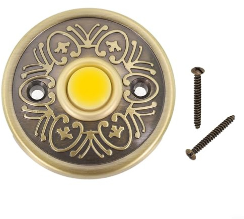 Eawfgtuw Türklingel aus poliertem Metall, 5,6 cm – Türklingel für die Haustür Veranda Klingel – Antik-Stil – LED-beleuchteter Knopf – wetterfest