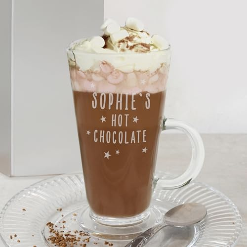 Custom Personalised Stars Hot Chocolate Latte Glass. Christmas, Stocking Filler, Secret Santa