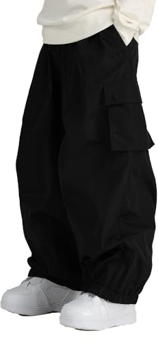 SnowElve Mens Baggy Cargo Ski Pants Super Baggy Snowboard Snow Pant Women Insulated Loose Pant Sports Waterproof(K2201,BK,M)