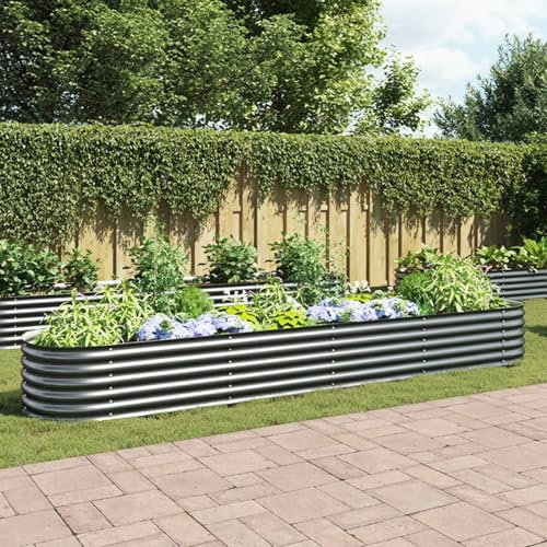 ShGaxin Garten-Hochbeet 400 x 80 x 44 cm Verzinkter Stahl Grau, Palettenrahmen, Hochteich, Gemüsebeet, Kräuterregal Balkon, Blumenbeet, Kräuterspirale, Tomatenbeet, Pflanzhochbeet - 45526