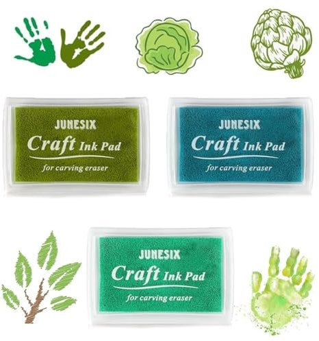 9 Stück Stempelkissen Set, 3 Farben Pigment-Stempelkissen, Ungiftig Stempelkissen Kinder, Grün Abwaschbar Fingerstempelfarbe für Papier Handwerk Stoff - 7,2 x 5,2 x 2,1 cm