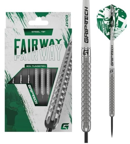 GOAT - Fairway V1 90% Tungsten Darts, 23G-25G, Grün, Dartpfeile Inkl. 3 Barrels, 3 Flights und 3 Shafts | 25 G Steeldart Pfeile, Inkl. 3 Barrels, 3 Dart Flight & 3 Shaft, Messing Barrel, Zentral Gewichtet, Gefräster Grip