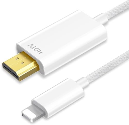 Vecbmn Cavo HDTV per iPhone 2.0m, Dattatore iPhone a HDTV HD 1080P, Cavo Convertitore H-DTV per Trasferimento i-Phone, iPad o iPod su TV, C-avo H-D-T-V iOS 11, 12, 13, 14-Plug and Play
