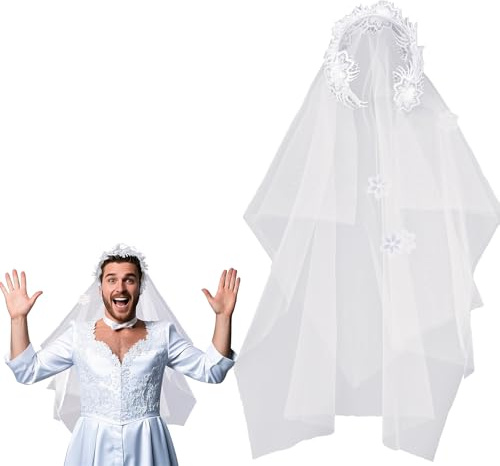 SwirlColor Männer Brautschleier, Männer Hochzeit Schleier Geist Brautschleier Stirnband für Cosplay Halloween