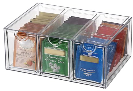 SUMTree Aufbewahrungsbox für Teebeutel mit Schubladen Acryl durchsichtig Schubladenbox Küchen Organizer mit Tee, Kaffeepads, Süßstoff, Zucker für Arbeitsplatten, Schminktisch, Schreibtisch Vielfach