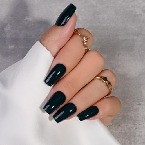 KQueenest Soft Gel Press on Nails Kurz Lang– Sheer Schwarz Nägel zum Aufkleben Lang Mittel, Einfarbig Eckig Fake Nails, Black Sarg Künstliche Nägel Set für Frauen, 24 Stück