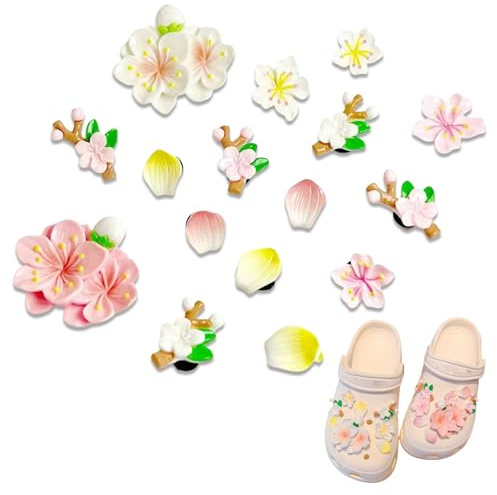 16 Stück für Crocs Anstecker Blumen,Schuhanstecker,Pfirsichblüte Schuh Anstecker,Schnürsenkel Schmuck,Schuh Schmuck,Ein Lustiges Und Süßes Geschenk Für Eine Dame,Um Ihre Schuhe Zu Dekorieren