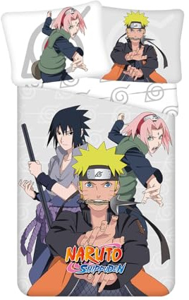 Jerry Fabrics Naruto sängkläder, barnsängkläder, 140 x 200 cm täcke, 70 x 90 cm örngott, 100 % bomull
