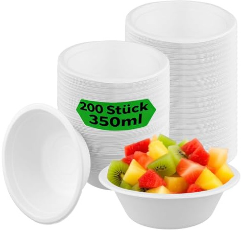 MUNGHOK 200 Stück 350ml Suppenschalen Einweg Pappe, Weiß Pappschalen, Klein Suppenschüssel Suppenteller Einweg, Einweggeschirr für Party, Picknick, Grill