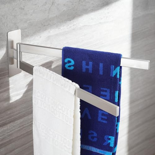 ZUNTO Handtuchhalter Ohne Bohren, 180° Schwenkbar 2-armig, Selbstklebend | 40.8cm Doppelt Handtuchhalter Wand, 304 Edelstahl Silber, Klebehaken Extra Stark, Wandhalterung für Badezimmer und Küche