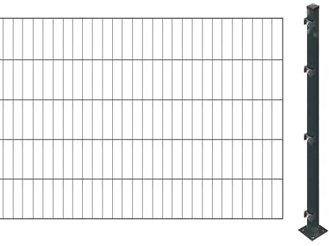 Einstabmattenzaun inkl. Pfosten zum Aufschrauben (Höhe: 100 cm, Länge: 4 m) | Einstabmatten in Anthrazit | UV- und witterungsbeständig