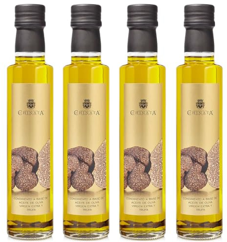 La Chinata Condimento de Aceite de Oliva Virgen Extra con Trufa Negra Tuber Aestivum – Sabor Gourmet Suave y Elegante – Ideal para Pasta, Arroces, Huevos y Carnes - 250 ml (Pack 4, Trufa)