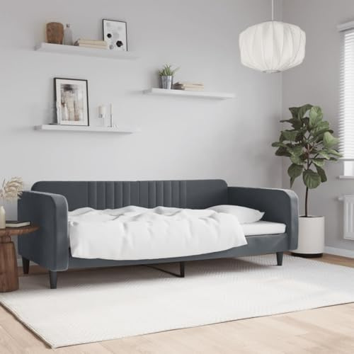 Qnhdfrt Tagesbett Dunkelgrau 90x200 cm Samt Sofa Bett 2 in 1 für Gästezimmer Wohnzimmer Schlafzimmer Modernes Design mit Metall Massivholz Gestell
