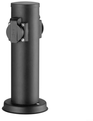 CWOQOCW Outdoor Garten Steckdosensäule, Außensteckdose, 2-Wege Edelstahl IP54 Wasserdicht Anthrazit Runde Steckdose (Schwarz)
