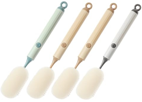 Cabilock 4pièces Brosse de Nettoyage pour Bouteilles Eau Lait Goupillon Multifonctionnel avec Manche Long Brosse Éponge Douce pour Carafes et Verres