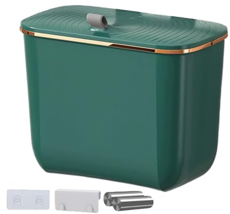 Ahuuen Garbage Can Wall Mounted - Compost Bin Small Trash Can with Lid,7L Waste Basket Space-Saving Container with Bags, Dustbin - for Under Sink, Cupboard, Cabinet, Counter