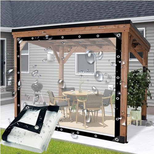 7' x 9' Clear Tarp Waterproof with Grommets 8mil Vinyl Patio Enclosure Tarps Cover for Winter Chicken Coop Window Balcony PatioCamping Plant Garden Cat Litter