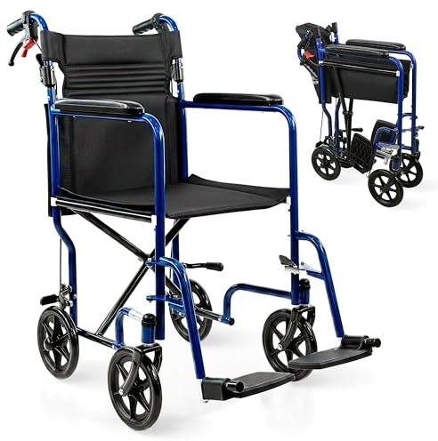 Mobiclinic®, Silla de Ruedas Plegable, de Tránsito, Respaldo Abatible, Reposapiés Extraíbles, Doble Sistema de Frenado, Reposabrazos Acolchados, Acero, Ligera y Compacta, Napoli