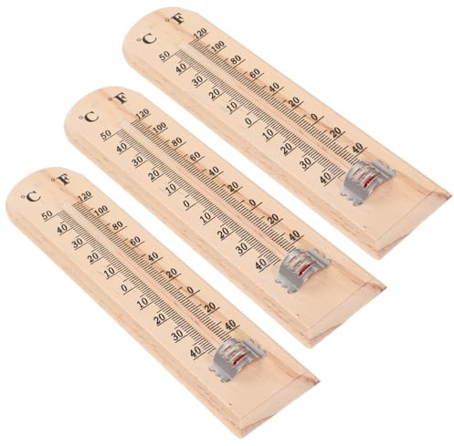HOODANCOS Termómetro Diseño Colgante de Madera para Interior y Exterior Pack de 3 Unidades para Invernadero y Decoración Clásica Sencilla