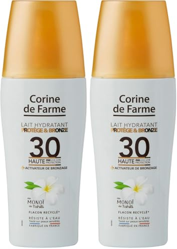 Corine de Farme Lait Hydratant Bronze SPF 30 - Protection Solaire Indice SPF 30 Enrichie au Monoï de Tahiti - Contient un Activateur de Bronzage - Hydrate, Protège et Satine la Peau 150 ml (Lot de 2)