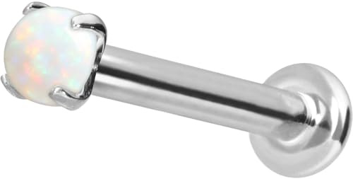 PIERCINGLINE Gold Ohr-Piercing Labret mit Innengewinde SYNTHETISCHER OPAL 14 KARAT Weißgold (rhodiniert) 1 x 5 mm