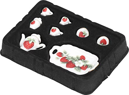 Juego de té para casa de muñecas, Taza de Tetera con diseño de Fresa de cerámica en Miniatura, decoración para Cocina, Comedor, Juguete para Juego de imitación para niños