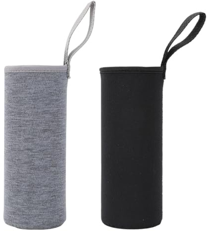2 Stück Isolierte Neopren Flaschenhülle 550ml, Tragbare Thermo-Hülle mit Trageöse für Unterwegs, Sport & Camping, Universelle Trinkflaschen-Schutzhülle (Schwarz & Grau)
