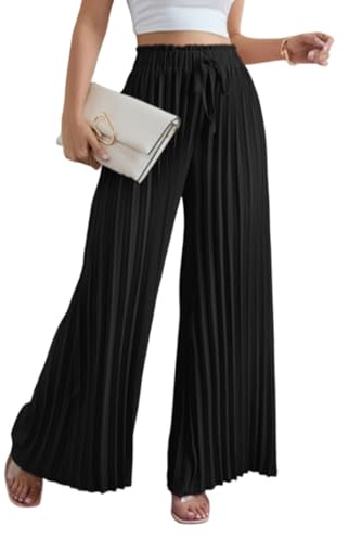 Pantalon Palazzo taille haute plissé à jambe large pour femme, léger, élastique, coupe ample, pour les loisirs et les loisirs