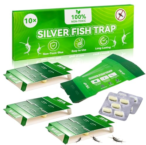 DRADERCH 10 Piezas Trampa Pececillos de Plata | con Atrayente Integrado Inodora y No Tóxica, Trampas Adhesivas para Interiores para Lepismas y Otros Insectos